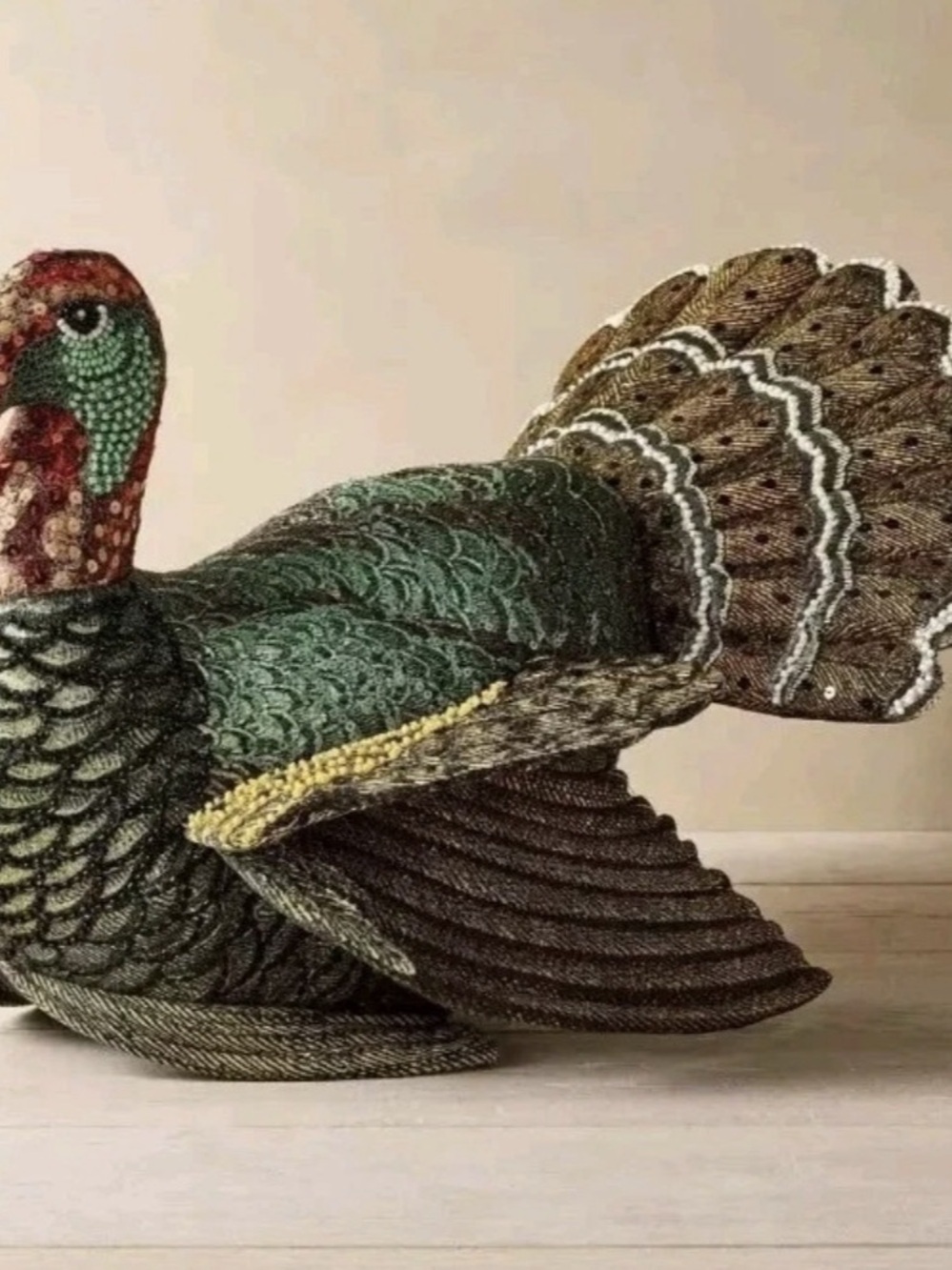 John Derian Extra Large Turkey Pillow Thanksgiving NWT Sequins